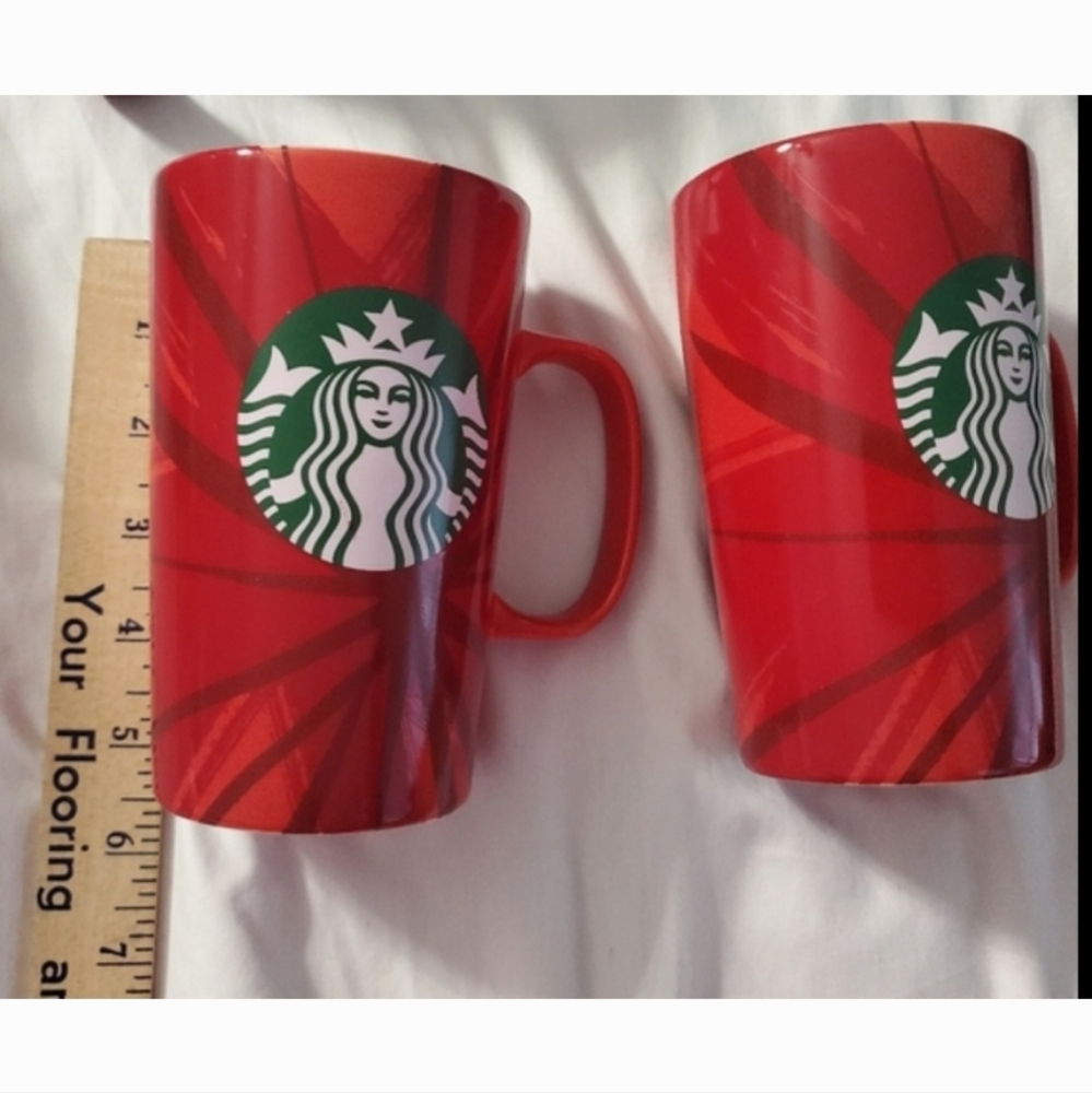 : 2 Starbucks Red 16 fl oz each coffee tea Mug cups mugs used read description